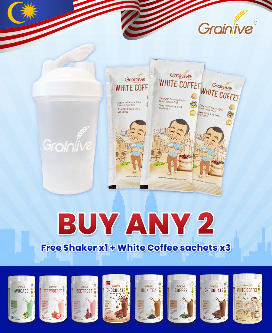 2 Canisters + FREE Shaker & 3 White Coffee Sachets