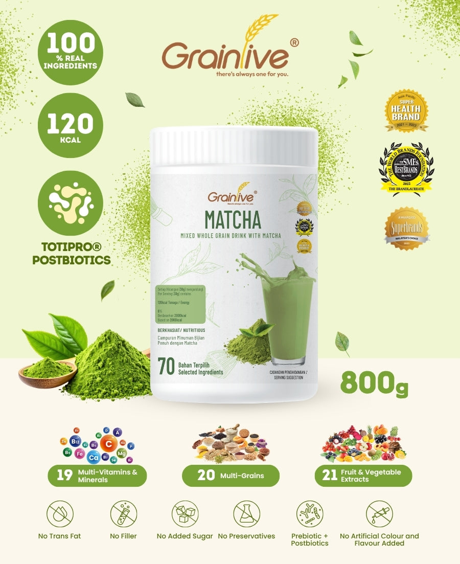 Grainlive Matcha Mixed Whole Grain Drink with Premium Japanese Matcha Powder 800g